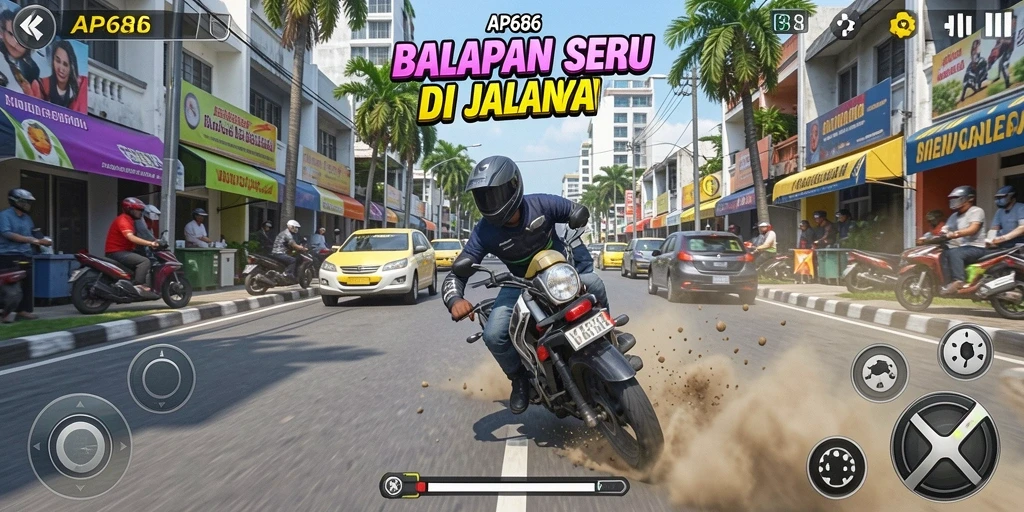 Gameplay Racing mendebarkan dalam AP686 dengan grafis menawan.