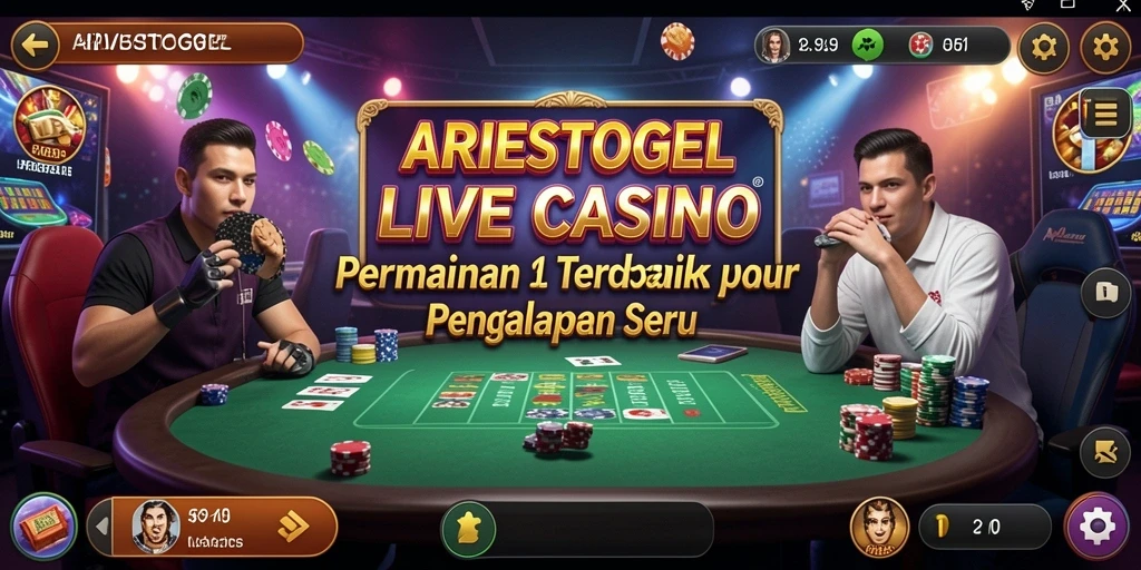 Screenshot ARIESTOGEL menampilkan dealer live yang berinteraksi dengan pemain.