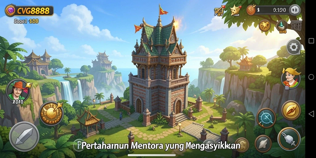 Tampilan gameplay seru dari CVG8888 dengan fokus pada strategi Tower Defense.