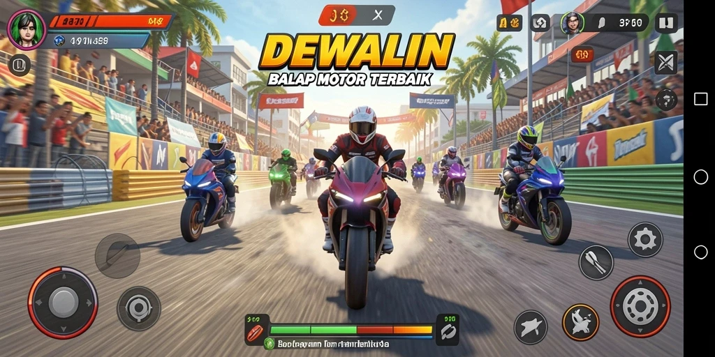 Tampilan menarik dari gameplay balap motor di DEWALIN.
