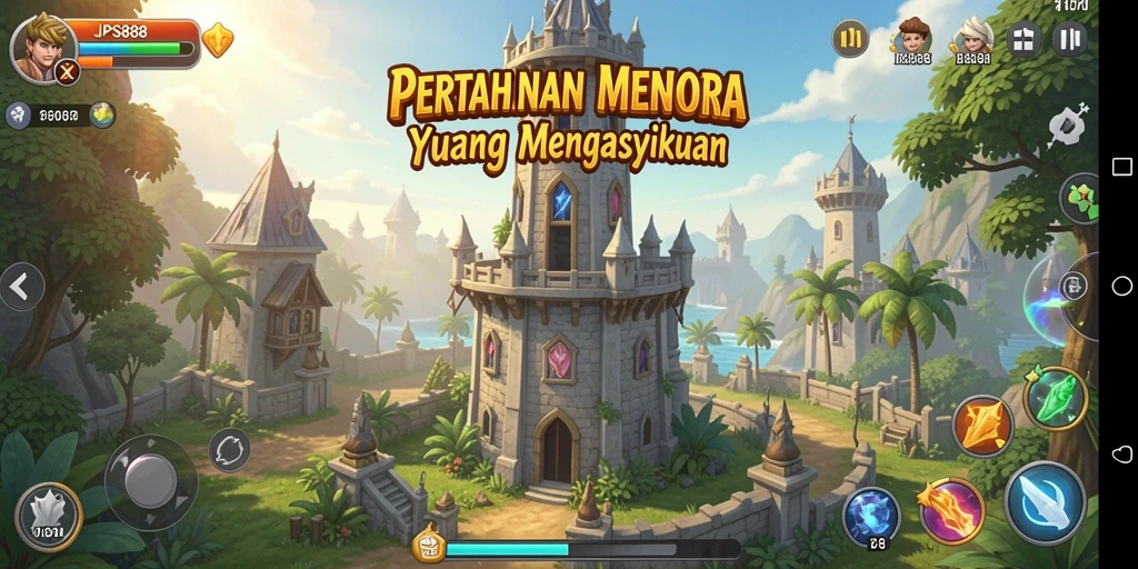 Gameplay seru Tower Defense di JPS888 dengan berbagai menara dan musuh.