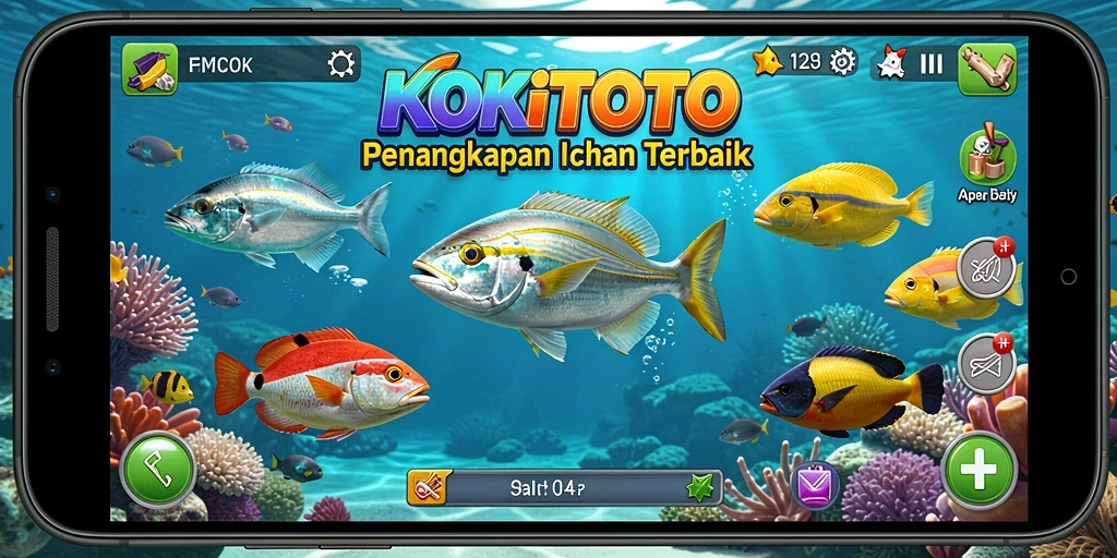 Screenshot gameplay KOKITOTO yang menunjukkan aksi memancing yang mendebarkan.