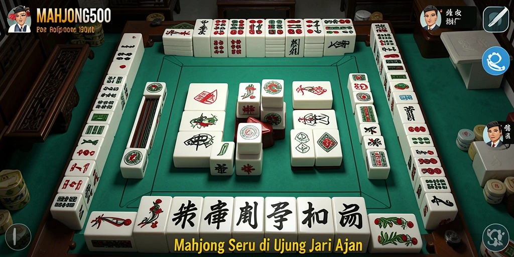 Tampilan gameplay seru dari MAHJONG500 dengan ubin Mahjong berwarna-warni.