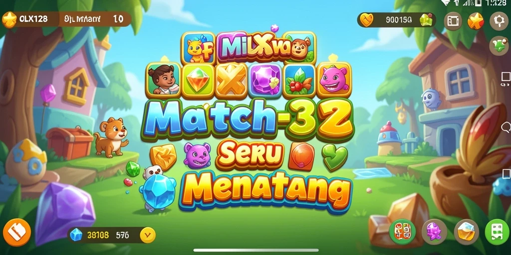 Tangkapan layar <strong>OLX128</strong> menampilkan gameplay Match-3 yang seru.