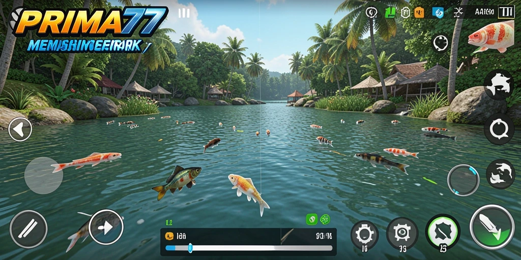Screenshot gameplay PRIMA77 menunjukkan momen memancing yang mendebarkan.