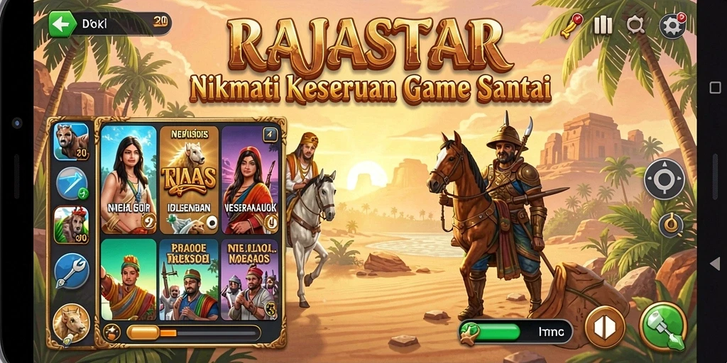 Screenshot gameplay RAJASTAR menampilkan karakter lucu dan level berwarna-warni.
