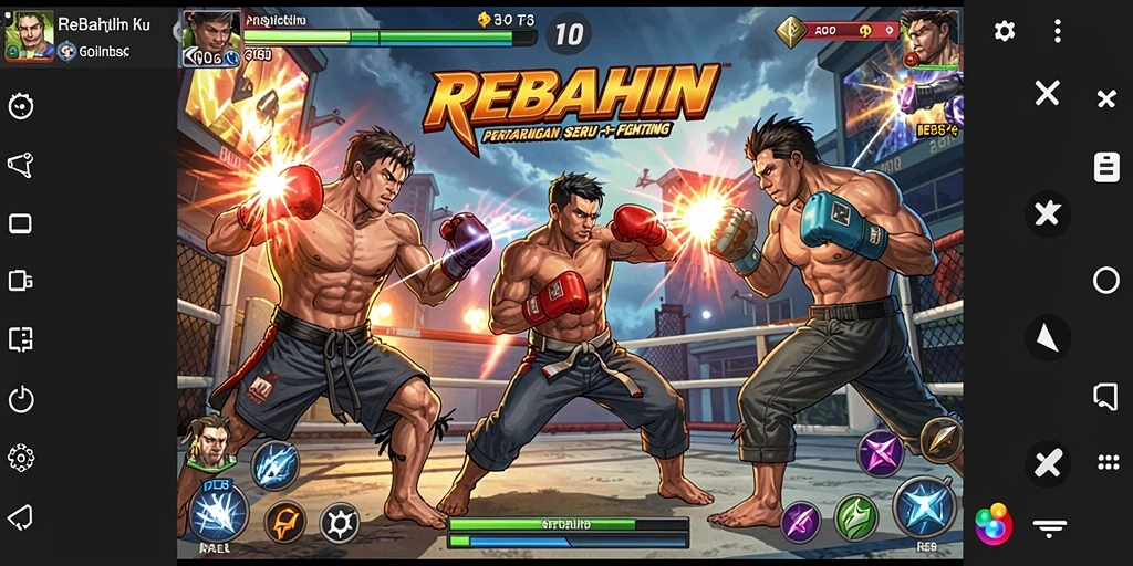 Gameplay seru dalam REBAHIN menampilkan pertarungan karakter yang mengesankan.