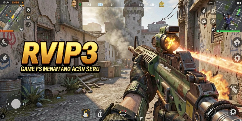 Tampilan seru dari gameplay RVIP3 yang penuh aksi FPS.