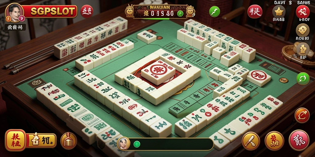 Tampilan gameplay menegangkan di SGPSLOT dengan ubin Mahjong yang berwarna-warni.