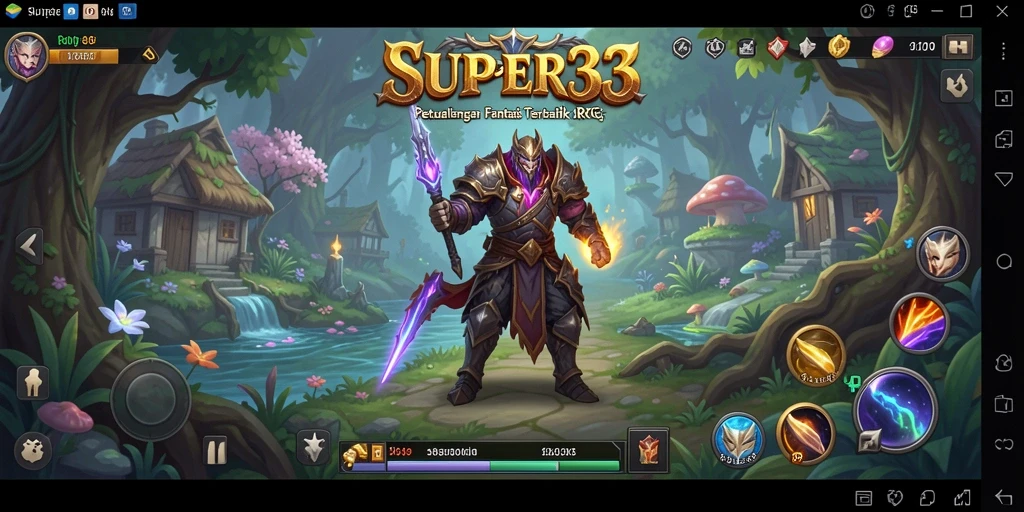 Screenshot gameplay SUPER33 menampilkan pertarungan epik di dunia RPG.