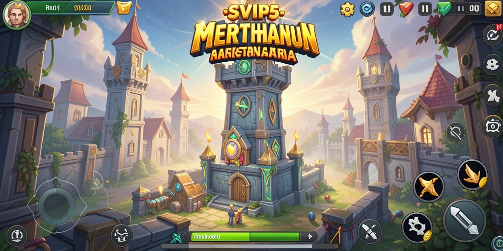 Screenshot gameplay SVIP5 menampilkan pertarungan menara pertahanan yang intens.